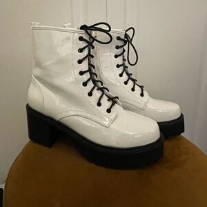 White faux leather combat boots